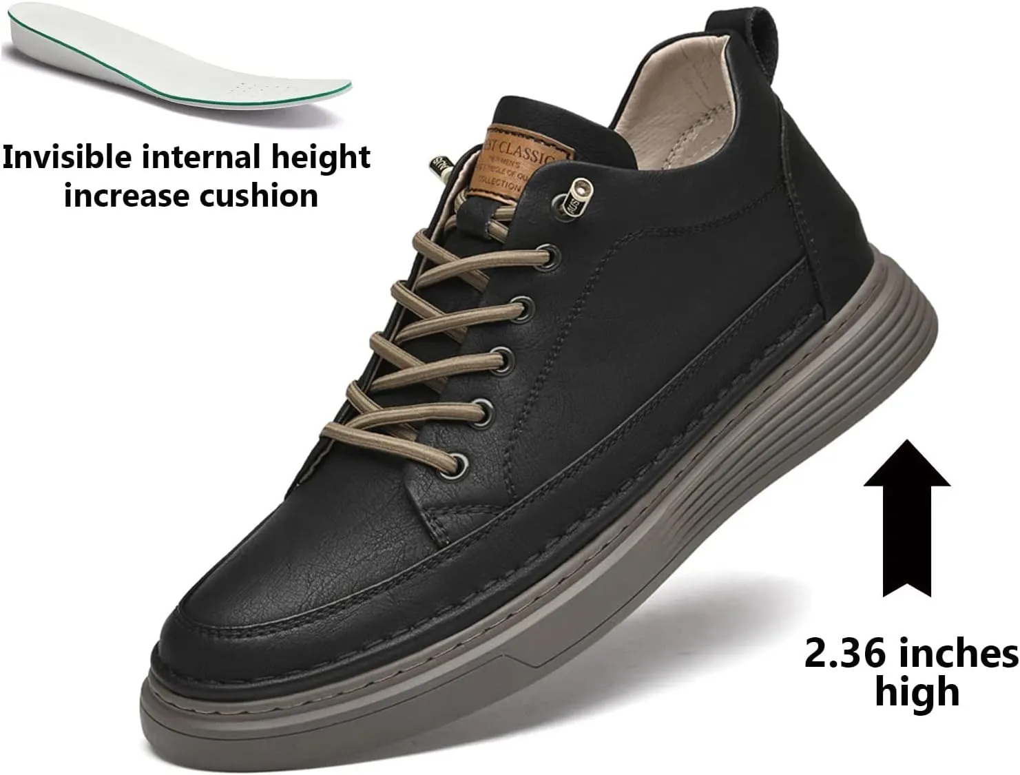 PURCHAWEE Elevator Shoes for Men Height Increase,Men's Invisible Height Increasing Elevator Shoes Taller Height Sneakers Leather Casual Shoes