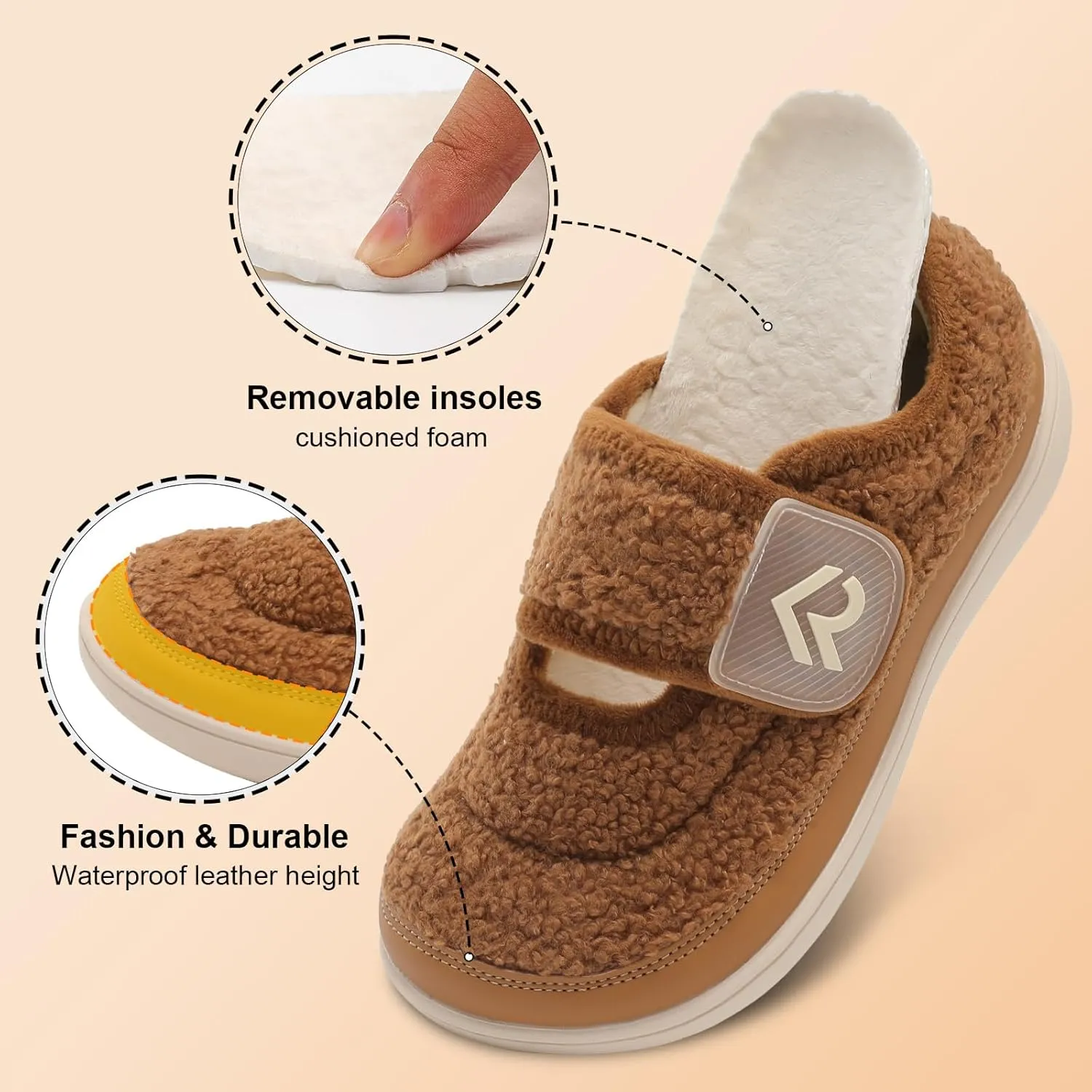 relxfeet Womens Wide Slippers Diabetic Shoes Adjustable Barefoot Walking Shoes Swollen Edema House Shoes Indoor Outdoor Slippers