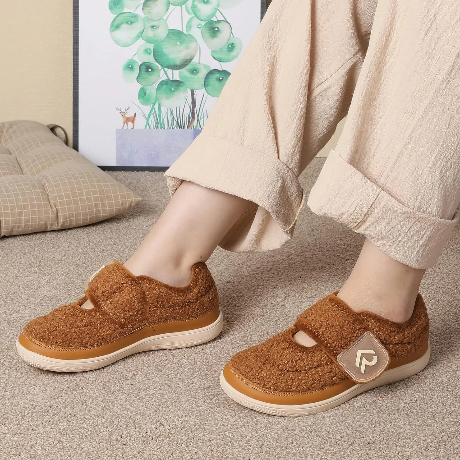 relxfeet Womens Wide Slippers Diabetic Shoes Adjustable Barefoot Walking Shoes Swollen Edema House Shoes Indoor Outdoor Slippers