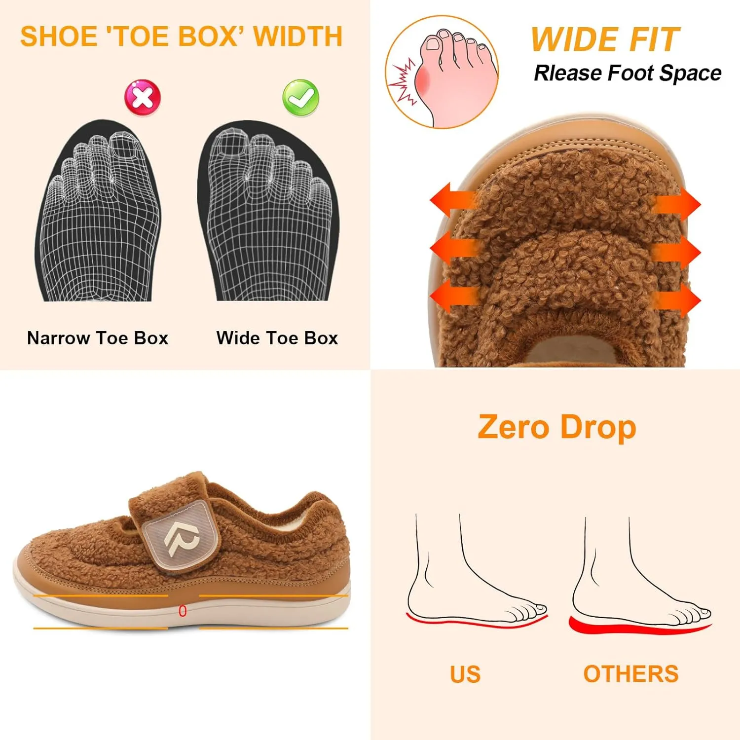relxfeet Womens Wide Slippers Diabetic Shoes Adjustable Barefoot Walking Shoes Swollen Edema House Shoes Indoor Outdoor Slippers