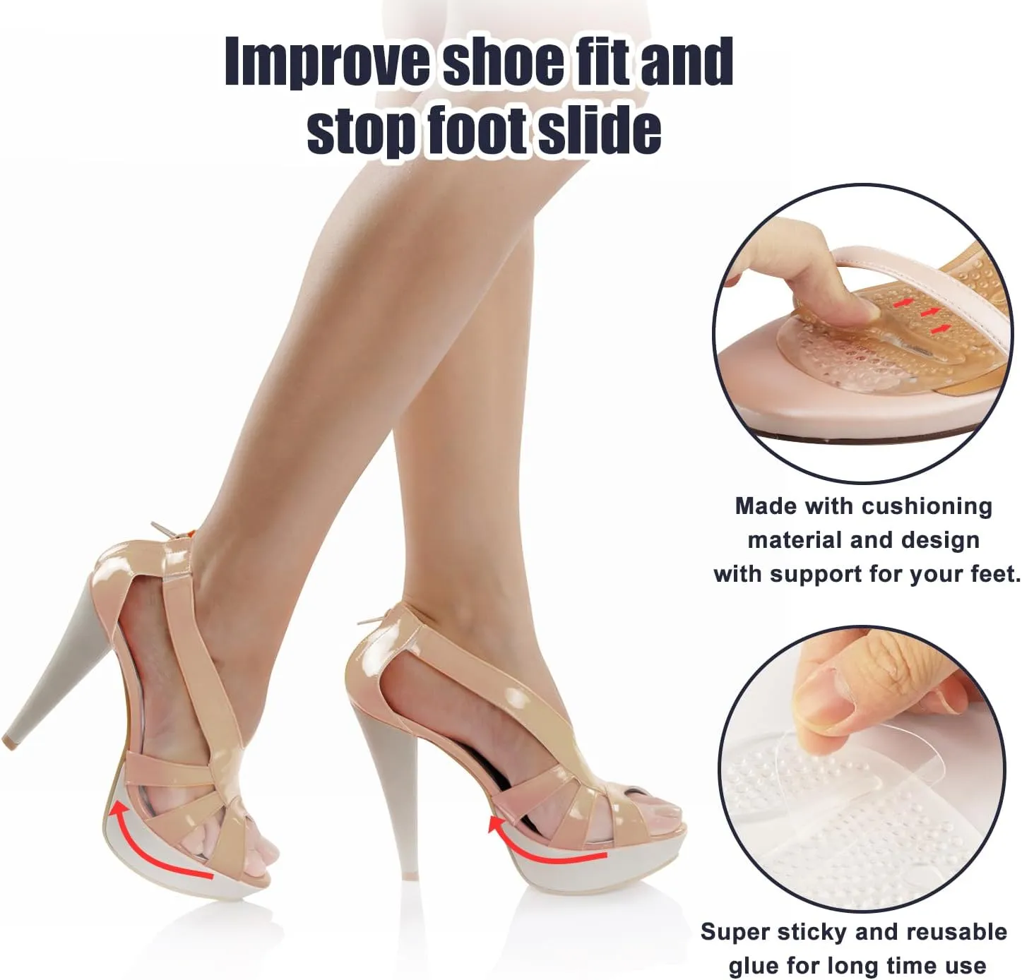 Riootlnm Metatarsal Pads, Ball of Foot Cushions, Heel Pads Inserts for Too Big Shoe, Reduce Foot Pain, No Slip Heel Grips Liners Pads for Loose Shoe, Blisters (Clear)