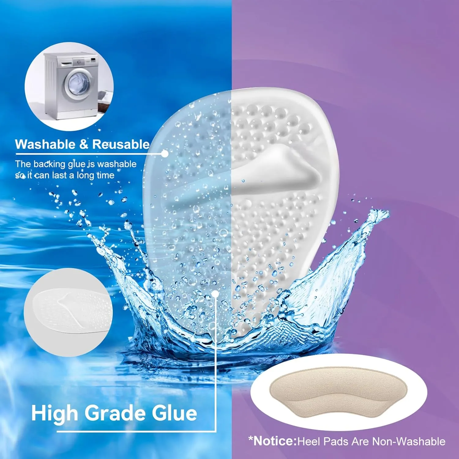 Riootlnm Metatarsal Pads, Ball of Foot Cushions, Heel Pads Inserts for Too Big Shoe, Reduce Foot Pain, No Slip Heel Grips Liners Pads for Loose Shoe, Blisters (Clear)