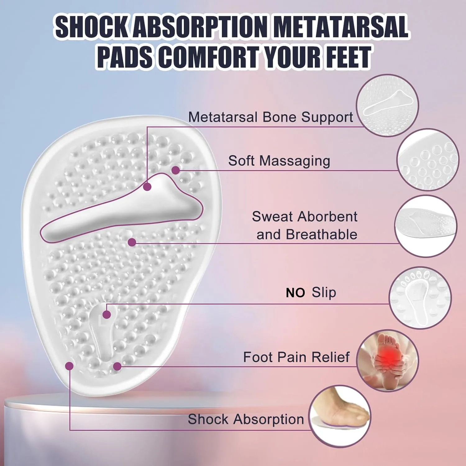 Riootlnm Metatarsal Pads, Ball of Foot Cushions, Heel Pads Inserts for Too Big Shoe, Reduce Foot Pain, No Slip Heel Grips Liners Pads for Loose Shoe, Blisters (Clear)
