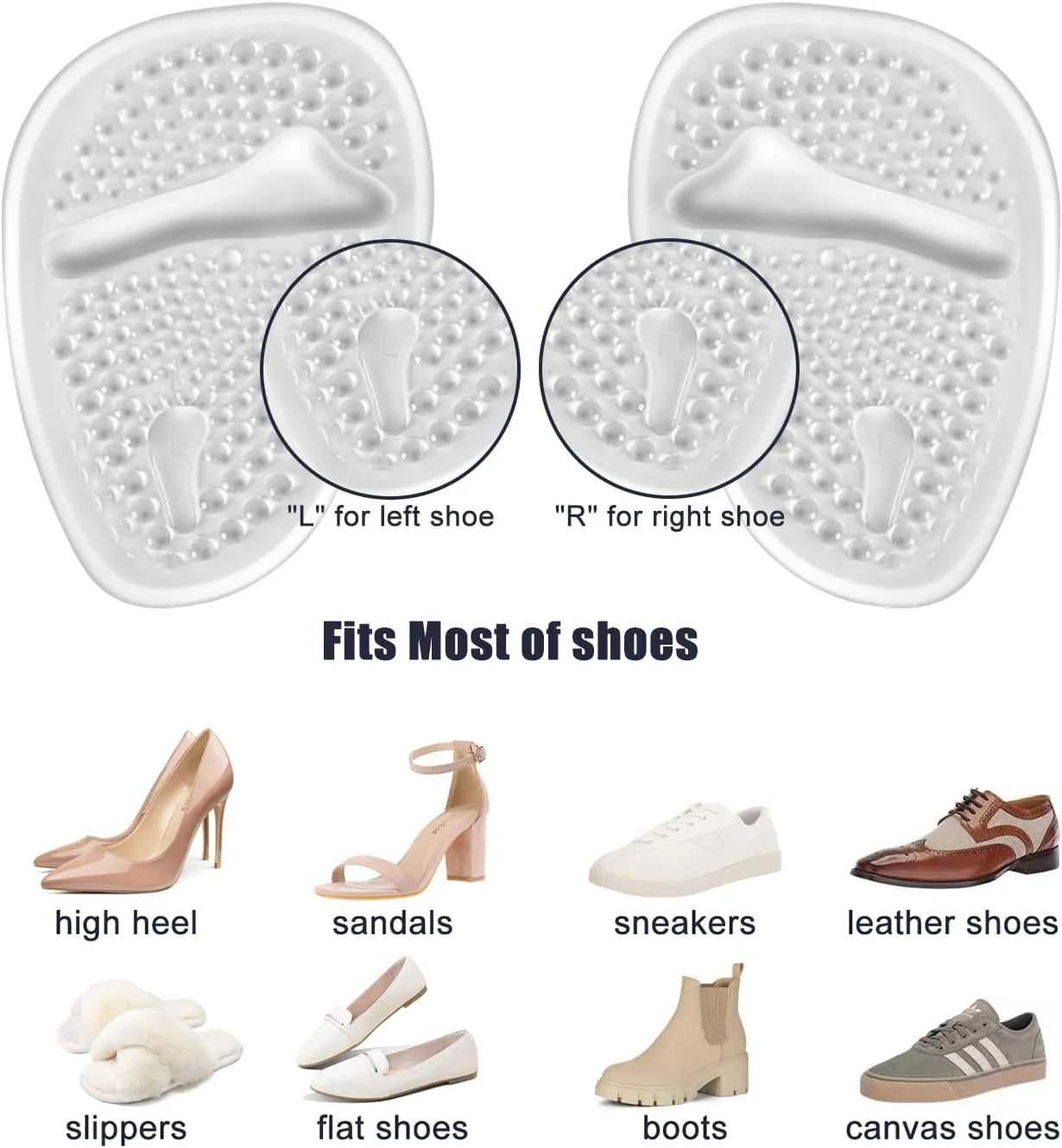 Riootlnm Metatarsal Pads, Ball of Foot Cushions, Heel Pads Inserts for Too Big Shoe, Reduce Foot Pain, No Slip Heel Grips Liners Pads for Loose Shoe, Blisters (Clear)