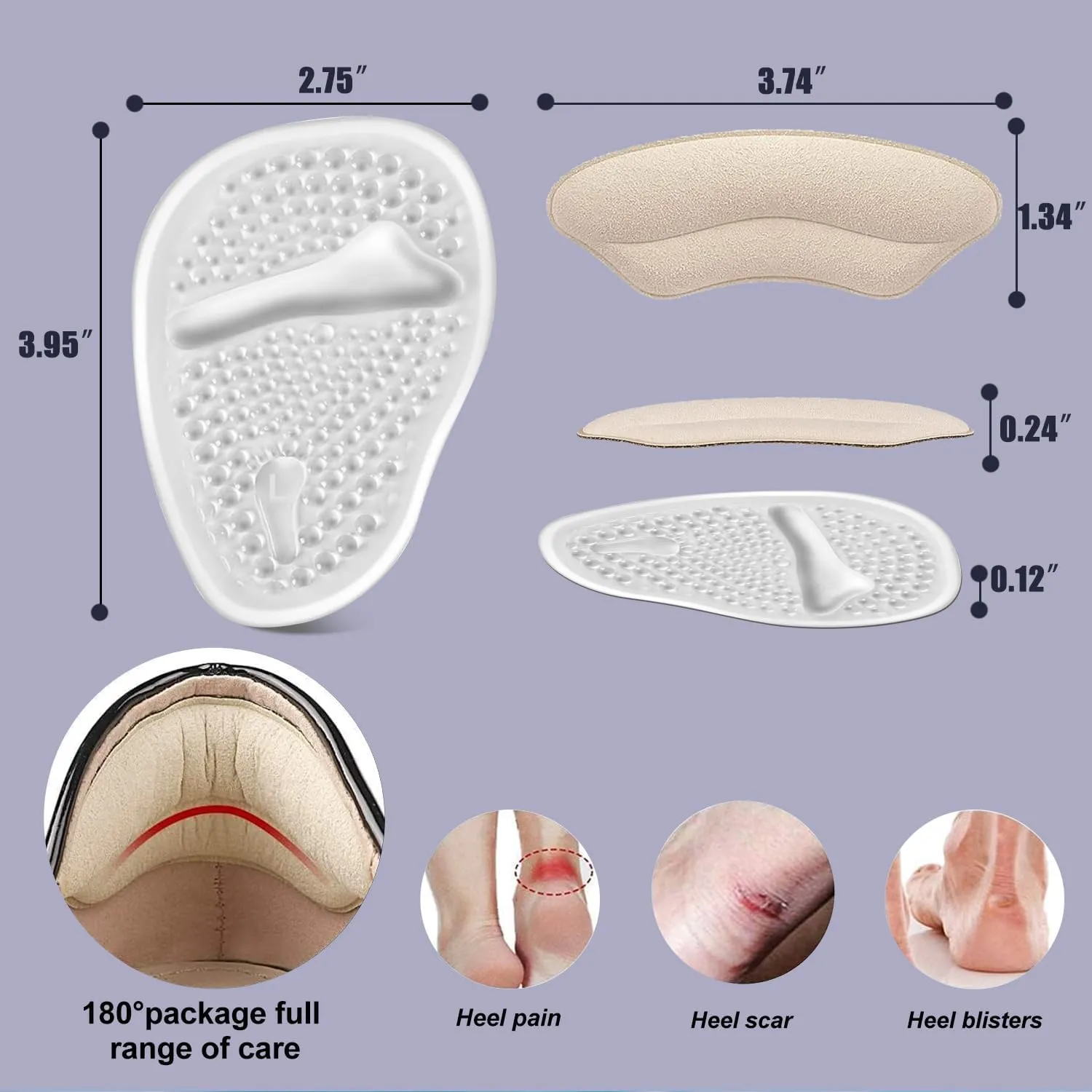 Riootlnm Metatarsal Pads, Ball of Foot Cushions, Heel Pads Inserts for Too Big Shoe, Reduce Foot Pain, No Slip Heel Grips Liners Pads for Loose Shoe, Blisters (Clear)