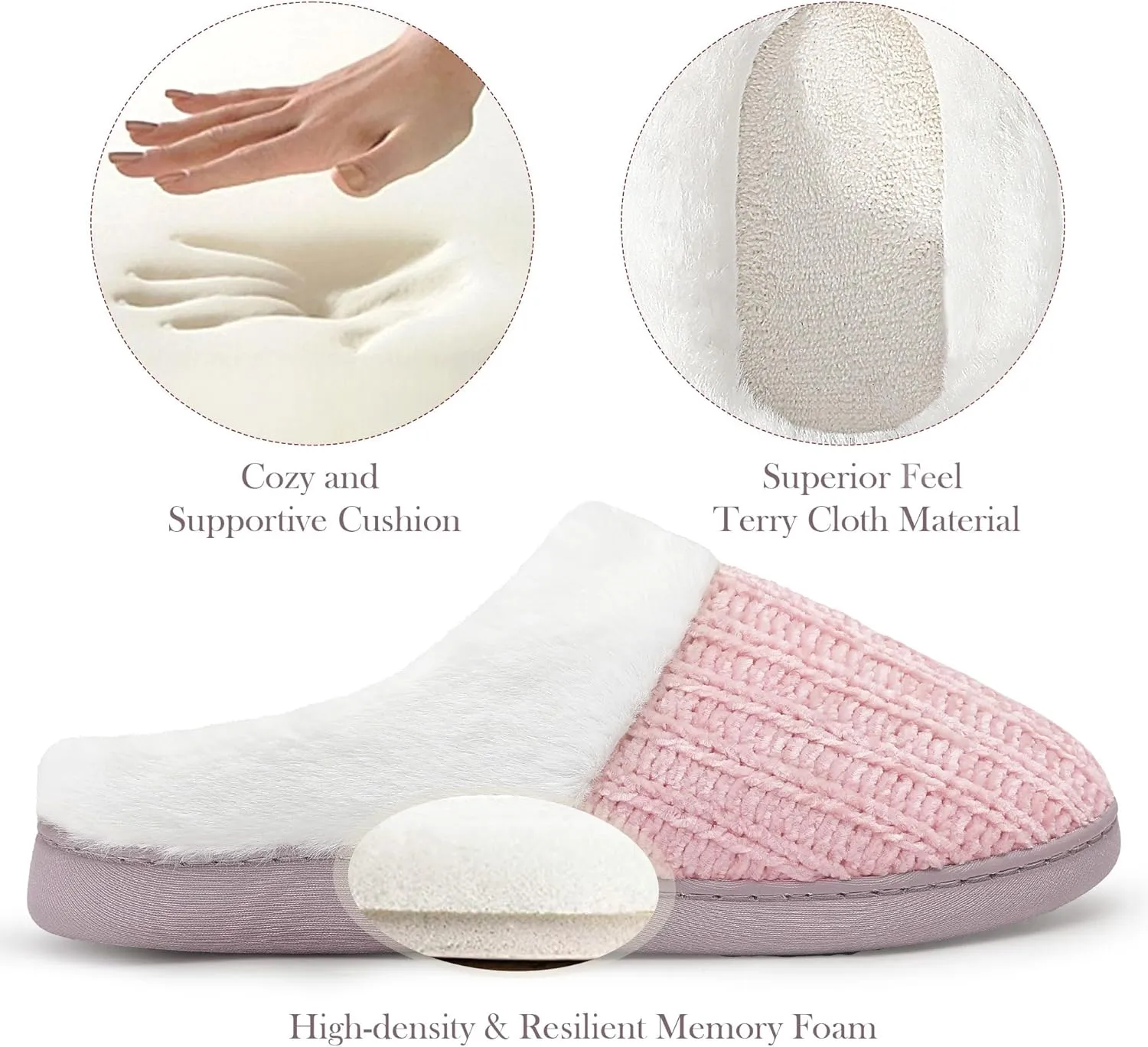 shoeslocker Women's Memory Foam Fuzzy Slippers Knit house shoe for Women Comfy Wool-Like Lined Slippers Indoor Outdoor