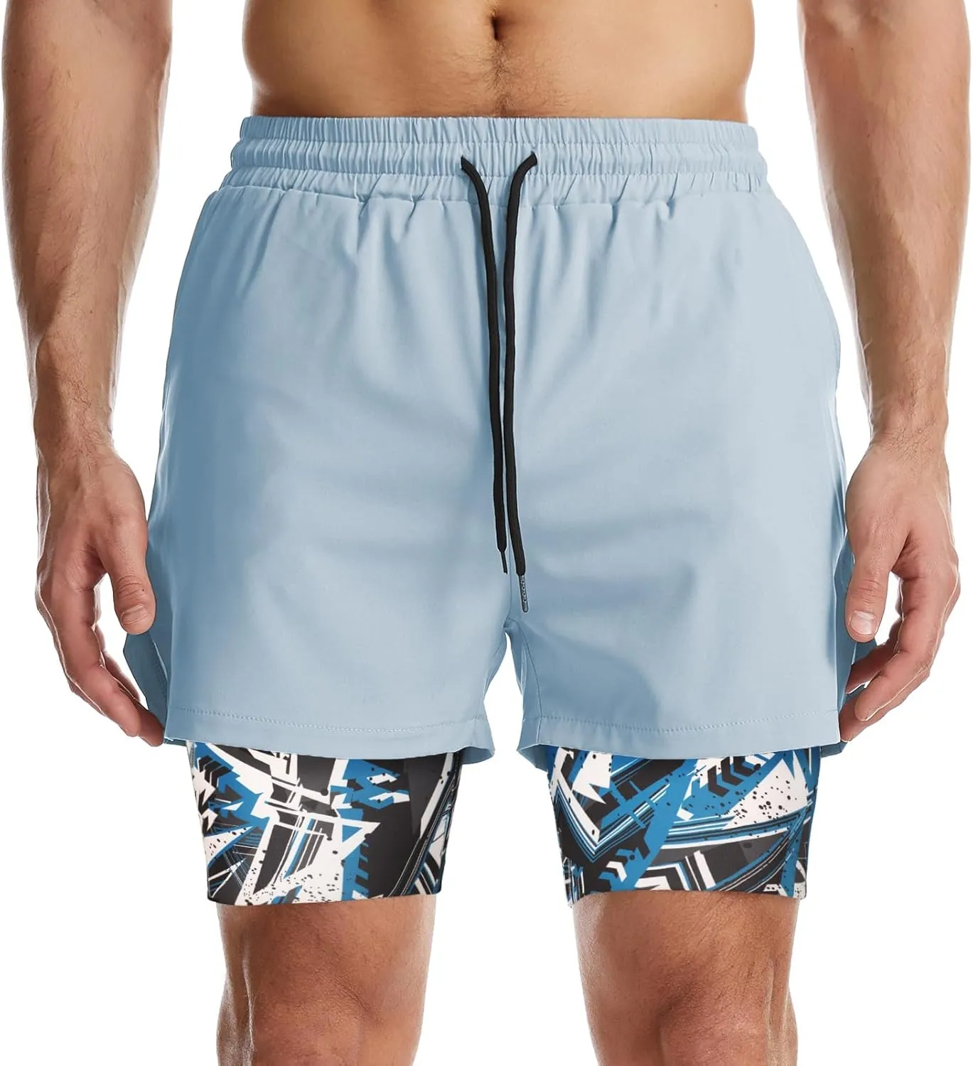 Surenow Mens 2 in 1 Running Shorts Quick Dry Athletic Shorts with Liner, Workout Shorts with Zip Pockets and Towel Loop