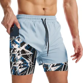 Surenow Mens 2 in 1 Running Shorts Quick Dry Athletic Shorts with Liner, Workout Shorts with Zip Pockets and Towel Loop