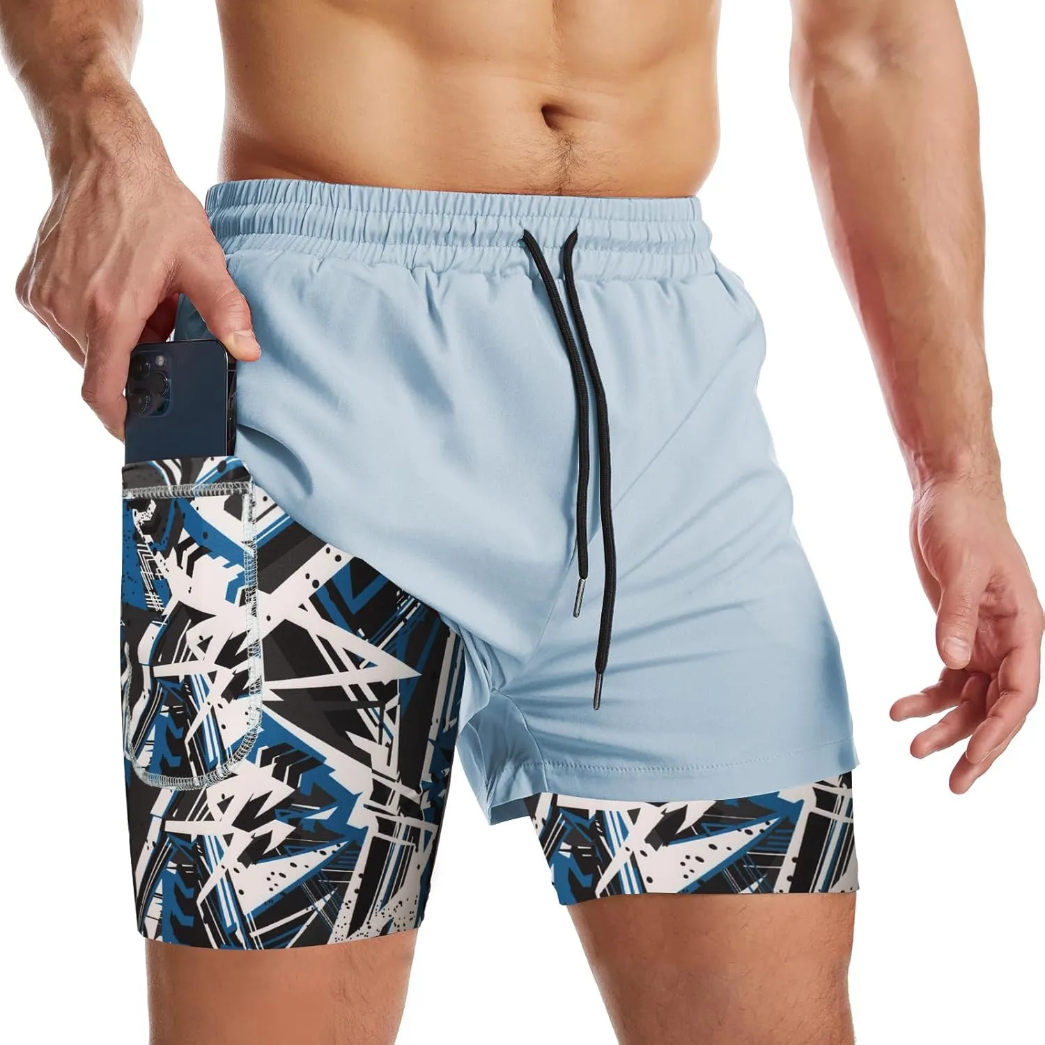 Surenow Mens 2 in 1 Running Shorts Quick Dry Athletic Shorts with Liner, Workout Shorts with Zip Pockets and Towel Loop