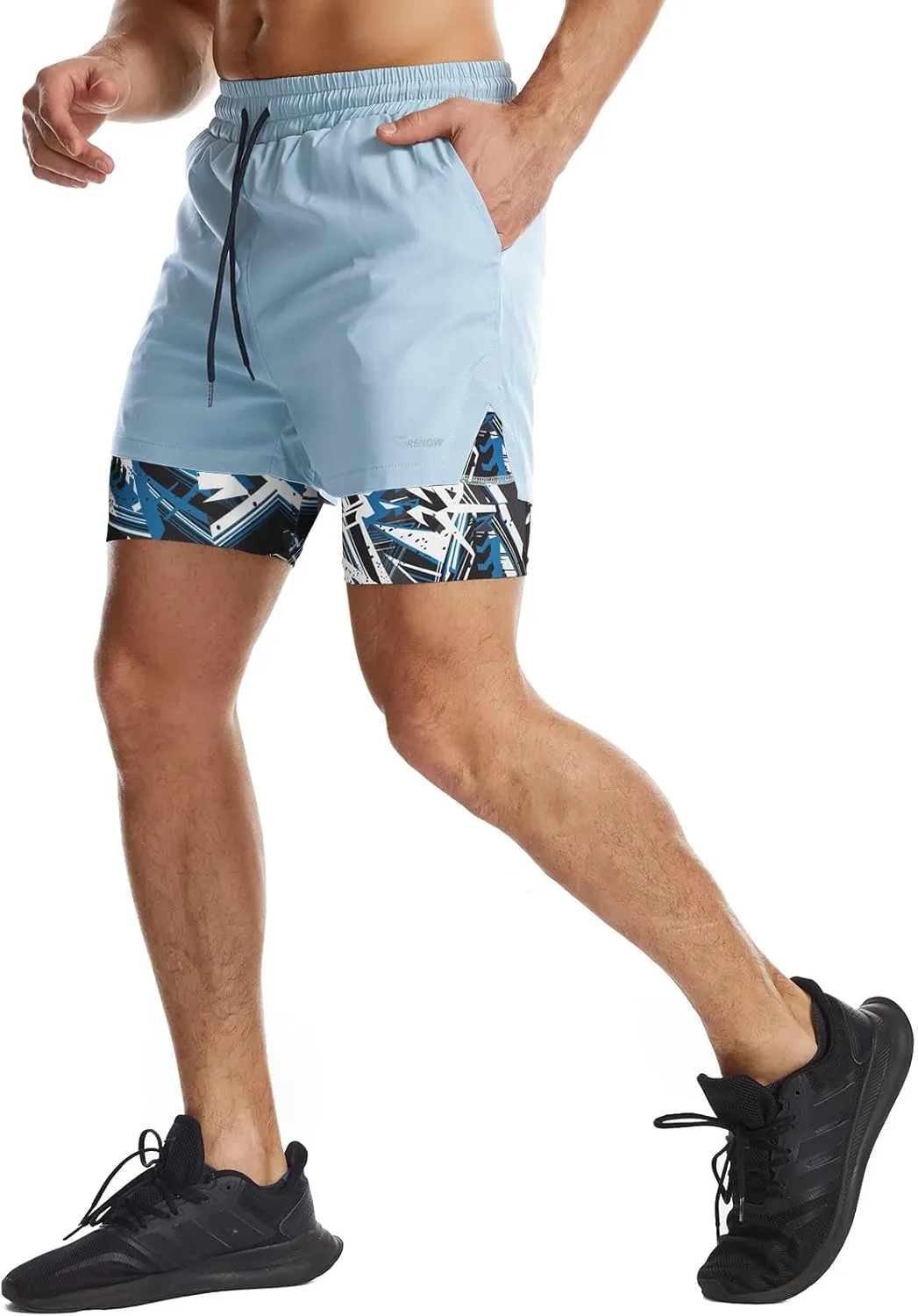 Surenow Mens 2 in 1 Running Shorts Quick Dry Athletic Shorts with Liner, Workout Shorts with Zip Pockets and Towel Loop