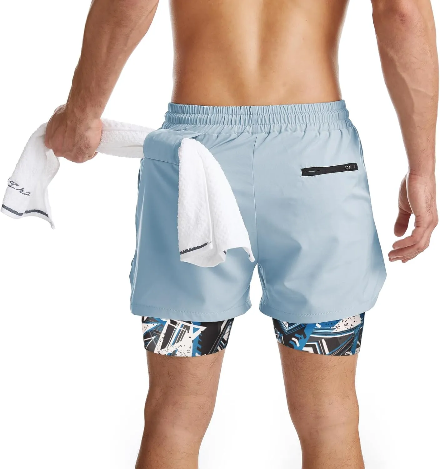 Surenow Mens 2 in 1 Running Shorts Quick Dry Athletic Shorts with Liner, Workout Shorts with Zip Pockets and Towel Loop