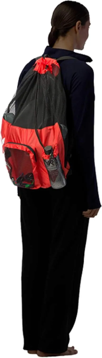 TYR Big Mesh Mummy Backpack for Wet Swimming, Gym, and Workout Gear, Blue/Yellow