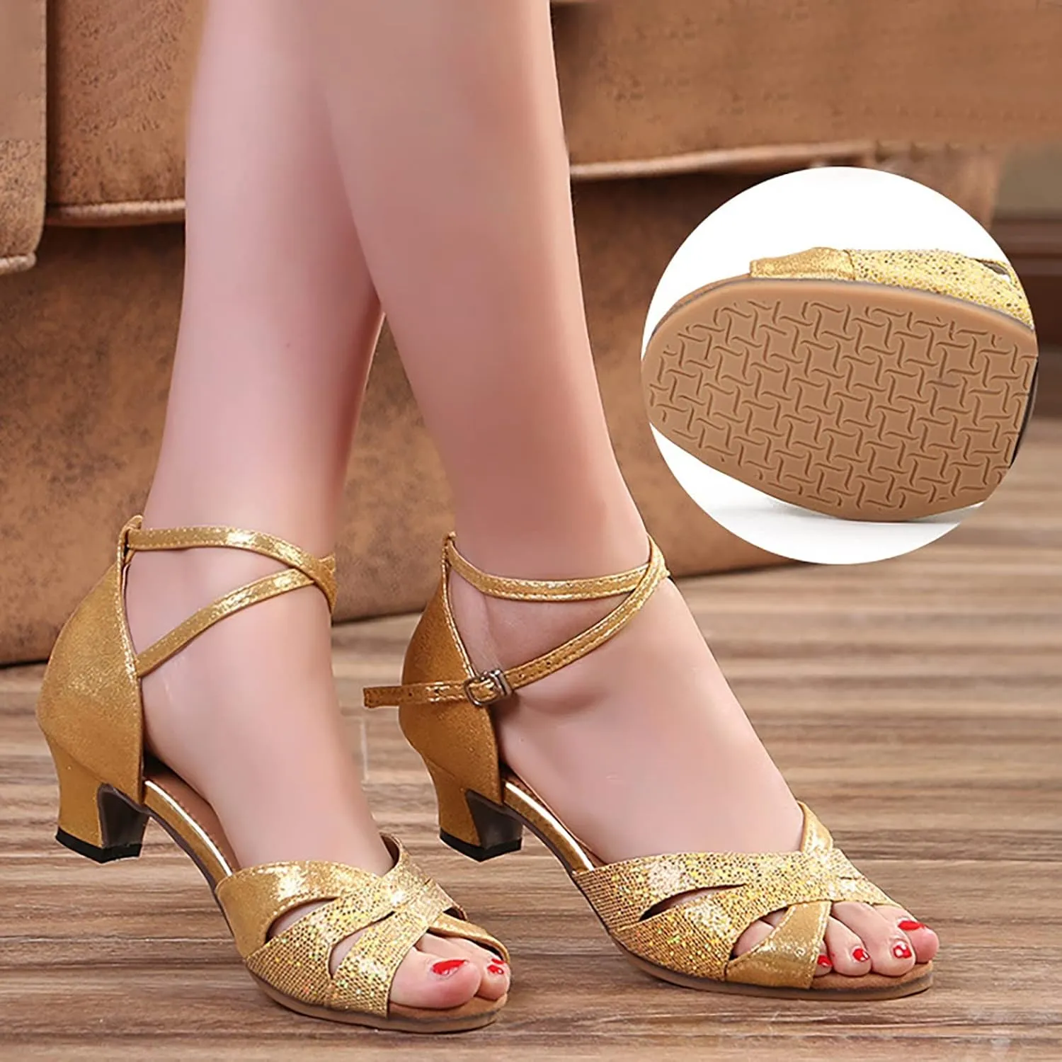 VESNIBA Women's Outdoor Rubber Sole 3.5cm Low Heel Soft Bottom Latin Dance Shoes Style Sandals Women
