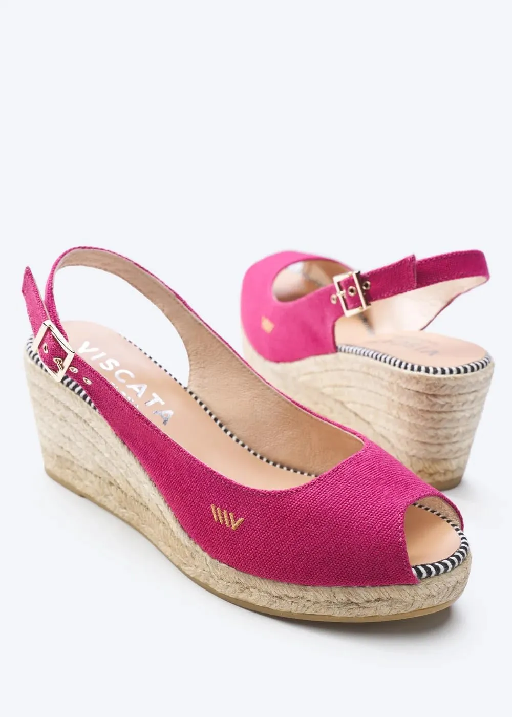 VISCATA Gavina Canvas Slingback Wedge with Ankle Strap Handmade 2  Heel Women's Sandals with Breathable Organic Cotton Canvas and 100% Natural Jute Midsole for all Casual Occasions