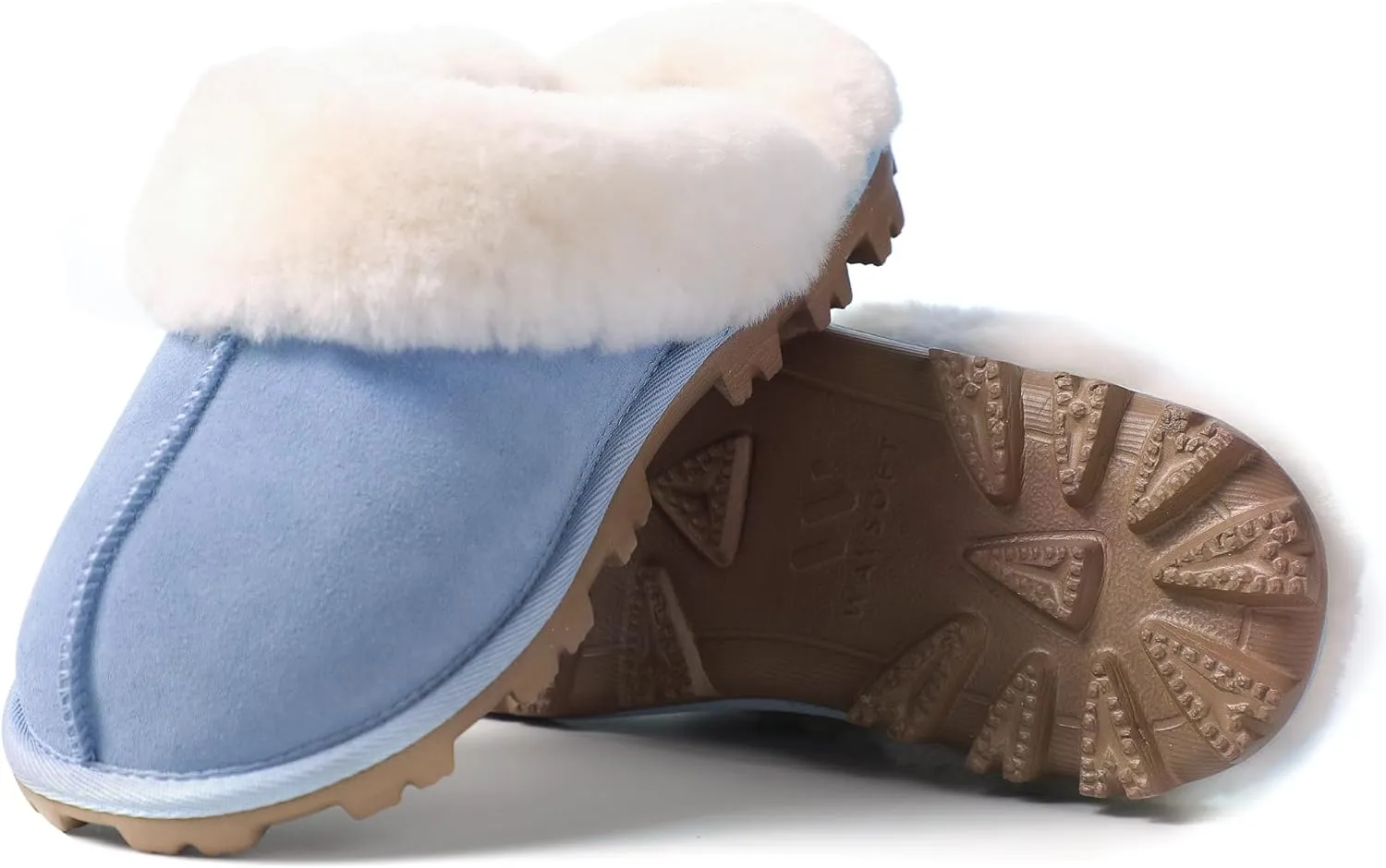 WaySoft Genuine Australian Sheepskin Women Slippers, 100% Shearling Hard Bottom Slippers for Women Indoor and Outdoor Warm Fuzzy Wool Slippers