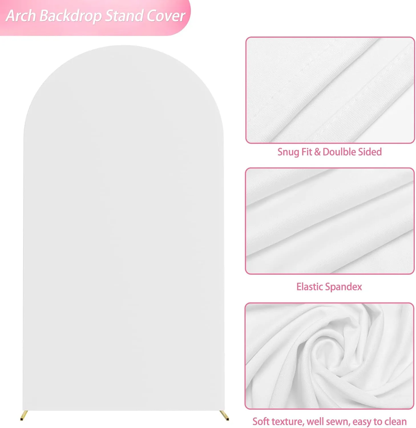 Wokceer 7.2FT Wedding Arch Cover Spandex Fitted Wedding Arch Stand Covers Round Top Chiara Backdrop Cover for Birthday Party Ceremony Banquet Decoration White