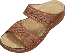 Women Wedge Platform Sandals Open Toe Slip On Boho Sandal Two Strap Summer Casual Slides Rubber Sole Beach Shoes