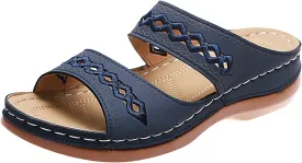 Women Wedge Platform Sandals Open Toe Slip On Boho Sandal Two Strap Summer Casual Slides Rubber Sole Beach Shoes