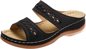 Women Wedge Platform Sandals Open Toe Slip On Boho Sandal Two Strap Summer Casual Slides Rubber Sole Beach Shoes