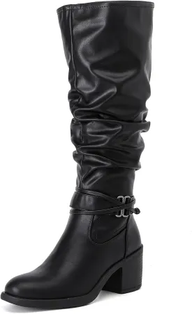 Women's Slouchy Knee High Boots Riding Combat Boots with Chunky Heel,Comfortable and Fashionable for Fall and Winter Wear for Women.