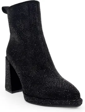 Women's Western Rheinstone Cowboy Boots Block Heel Pointed Toe Flash Ankle Boots for Outdoor Party Side Zip Comfort Booties