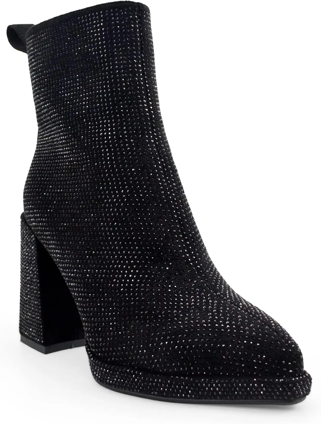 Women's Western Rheinstone Cowboy Boots Block Heel Pointed Toe Flash Ankle Boots for Outdoor Party Side Zip Comfort Booties