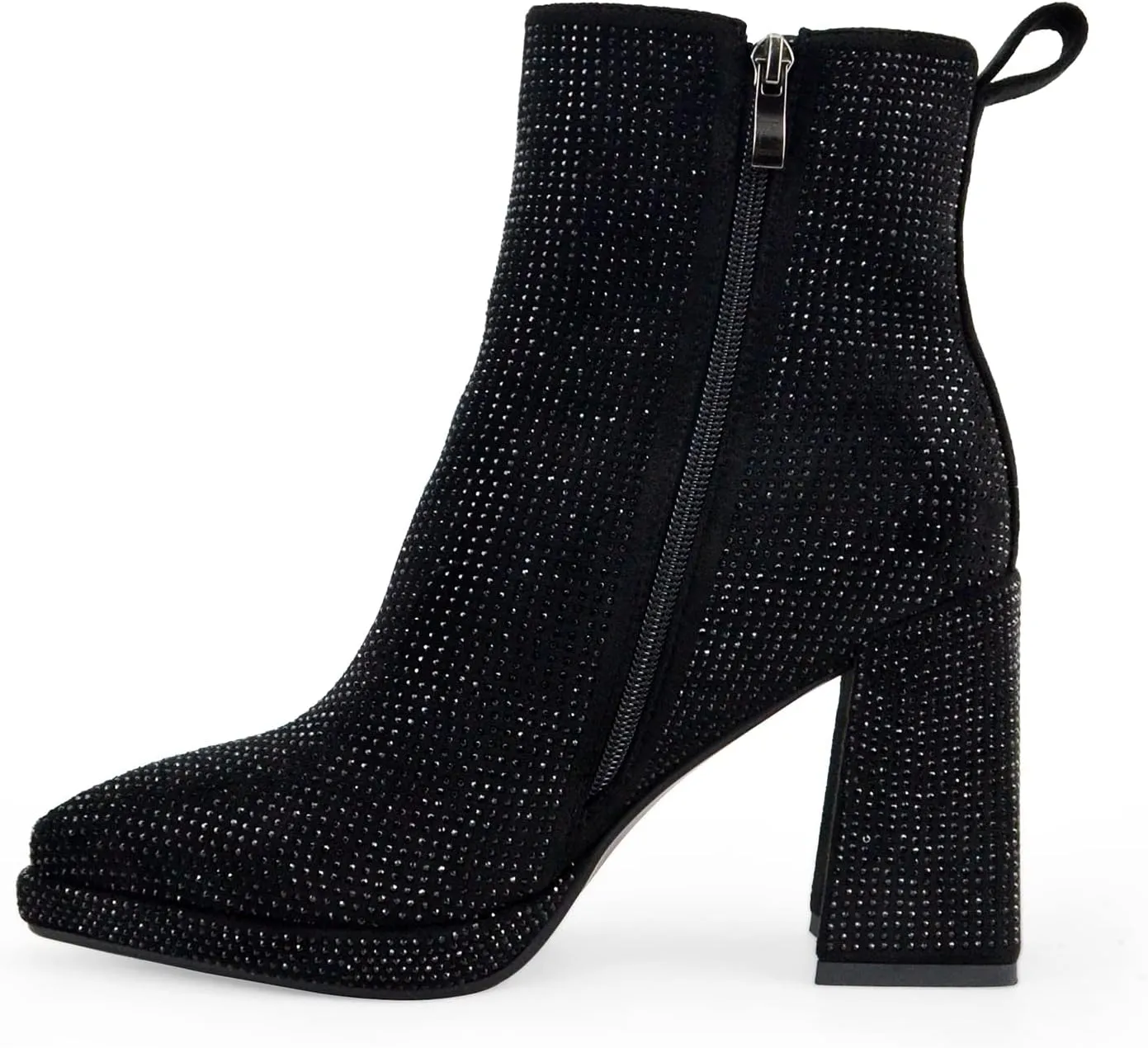 Women's Western Rheinstone Cowboy Boots Block Heel Pointed Toe Flash Ankle Boots for Outdoor Party Side Zip Comfort Booties
