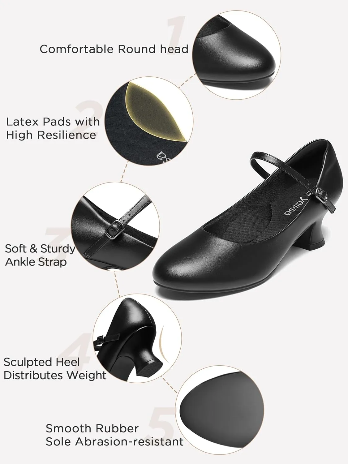 YESSA 1920s Shoes for Women Character Shoes 2"/2.5" Ballroom Dance Shoes for Folklorico Flamenco Latin Swing Salsa Pumps Ankle Strap Dancing Heels